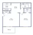 Contemporary floor plan offering 1 bedroom, 1 bath in 704 sq ft, featuring a spacious living area, cozy kitchen, and private balcony at Park West Apartment Homes.