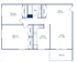 Modern floor plan of Park West apartment featuring 2 bedrooms, 1 bath, kitchen, dining area, and living room with balcony, measuring 887 sq ft.