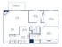 Plan 17 floor plan showcasing a spacious 3 bedroom, 2 bathroom apartment with 1,288 sq ft, featuring a cozy living room with a fireplace, a modern kitchen, and a private patio/balcony.