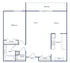 Modern 1-bedroom floor plan with open living and dining area, spacious balcony, and convenient kitchen layout spanning 760 sq ft.
