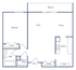 Modern floor plan showcasing a spacious 1-bedroom apartment with open living and dining area, kitchen, bath, entryway, and balcony in 760 sq ft.