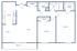 Elegant floor plan featuring 2 bedrooms, 1 bath, open kitchen, dining, living area, and inviting balcony, spanning 1,006 sq ft at 21 Kristin Apartment Homes.