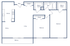Elegant 2D floor plan of 21 Kristin Apartment Homes, featuring 2 bedrooms, 1 bath, and an open dining and living area with a balcony, spanning 1,006 sq ft.