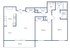 Modern floor plan of a 2 bed, 2 bath apartment featuring a spacious living area, kitchen, and balcony, totaling 1,036 sq ft.