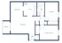 Elegant floor plan illustrating 2 bedrooms, a modern kitchen, and a spacious living room with a balcony.