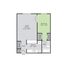 Modern floor plan showcasing a spacious living room, cozy bedroom, and a compact kitchen with an adjacent bath.