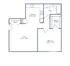 Modern 1-bedroom apartment floor plan featuring a spacious living room, fully-equipped kitchen, and a walk-in closet for ample storage.