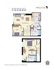 Inviting two-bedroom apartment floor plan, Type F5 at Boundary Stone Flats. Featuring an open living/dining area, modern kitchen, and two bathrooms with walk-in closets.