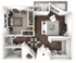 Modern 2D floor plan featuring a spacious bedroom, cozy living area, stylish kitchen, and elegant dining space.