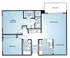 Modern 2-bedroom floor plan featuring a master suite with walk-in closet, spacious living room, and cozy kitchen with dining area, complete with a balcony.