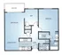 Spacious floor plan includes bedroom with walk-in closet, open living and dining area, modern kitchen, den, balcony, and two bathrooms.