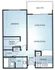Inviting 2D floor plan showcasing a spacious one-bedroom apartment with a large living and dining area, modern kitchen, and private balcony, complete with a walk-in closet and cozy bath.