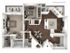 Modern 3D floor plan showcasing 2 bedrooms, cozy living area, sleek kitchen, and elegant dining space for stylish living.