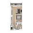 Chic apartment floor plan showcasing a spacious bedroom, open-concept living and kitchen area, and a modern bathroom. Includes a cozy balcony for relaxing outdoor space.