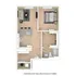 Charming 3D floor plan showcasing a modern apartment with 1 bedroom, a spacious kitchen, cozy living area, and luxurious bathroom.