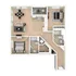 Charming 3D floor plan showcasing 2 bedrooms, 2 bathrooms, an elegant open-concept living and dining area, and a fully equipped kitchen with a cozy balcony.