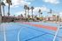 Vibrant outdoor basketball court surrounded by palm trees, perfect for active community living and leisure.