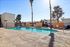 Inviting outdoor pool area with tall palm trees and a sunlit concrete deck, perfect for relaxation and enjoyment.