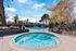 Inviting outdoor pool area with sparkling blue water, surrounded by lush trees and stylish lounge chairs, perfect for relaxation and leisure.