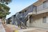 Charming apartment complex exterior with modern railing, lush green trees, and bright open balconies for a welcoming ambiance.