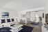 Beautifully staged open-plan living area with modern kitchen, elegant dining set, and cozy seating, perfect for stylish urban living.