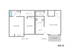 Contemporary floor plan of a 930 sq ft apartment featuring two bedrooms on the second floor, a full bath, and an open-concept kitchen and living area with a balcony on the ground floor.