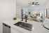 digitally enhanced kitchen and living area
