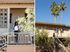 split image of woman walking down stairs and 2 story apartment building