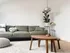 living room with green couch