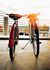 closeup of two parked bikes