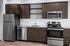 Modern kitchen with Stainless steel appliances, granite countertops, and durable wood-style plank flooring