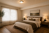 virtually staged bedroom at corporate woods with a bed, rug