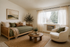 virtually staged living room in a studio apartment at corporate woods with a daybed and a comfortable chair