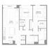 Modern floor plan showcasing a spacious layout with 2 bedrooms, open-concept kitchen and living room, and a private terrace.