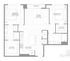 Elegant floor plan showcasing a primary bedroom, second bedroom, open living room, spacious kitchen, and terrace. Includes large closets and modern amenities.