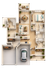 Elegant floor plan showcasing a modern layout with one spacious bedroom, cozy living area, stylish dining space, garage, and lush indoor plants.