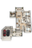 Elegant 3D floor plan featuring three bedrooms, a modern open-concept living area, spacious kitchen, home office, dual garages, and cozy outdoor patio.