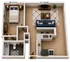 Modern 1-bedroom apartment floor plan with cozy living area, stylish kitchen, and inviting bathroom.