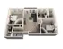 Modern 3D floor plan showcasing two spacious bedrooms, a cozy living area, and a contemporary kitchen.