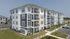 Modern apartment complex with sleek design, featuring spacious balconies and ample parking, surrounded by lush green spaces.