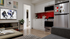 shared common area, with stainless steel appliances and cabinets for the kitchen, and  couche coffee table and television for living room