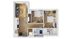 Chic 2D apartment floor plan with two cozy bedrooms, modern kitchen, and inviting living space complemented by stylish wooden flooring.