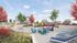 Vibrant rooftop terrace with colorful Adirondack chairs, lush gardens, and stunning cityscape views.