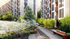 Inviting apartment complex exterior with modern architecture, lush gardens, and peaceful pathways.
