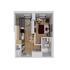 Modern 2D floor plan highlighting a cozy open-concept living area, well-appointed kitchen, intimate bedroom, and sleek bathroom.