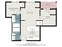 Modern apartment floor plan featuring a spacious primary bedroom, a cozy second bedroom, two bathrooms, an open kitchen, and a comfortable living room with access to a private balcony. Total area of 578 sq ft.
