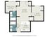 Modern floor plan showcasing a cozy 2-bedroom apartment with a spacious living room, well-equipped kitchen, and two stylish bathrooms.