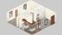 Modern 3D floor plan showcasing a stylish kitchen, cozy living area, and elegant bathroom layout.