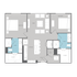 Contemporary floor plan with 2 spacious bedrooms, modern open-concept living area, and sleek kitchen. Includes 2 elegant bathrooms and generous closet space.