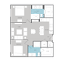 Elegant floor plan showcasing two spacious bedrooms, two modern baths, an expansive living area, and a sleek kitchen with dining space.